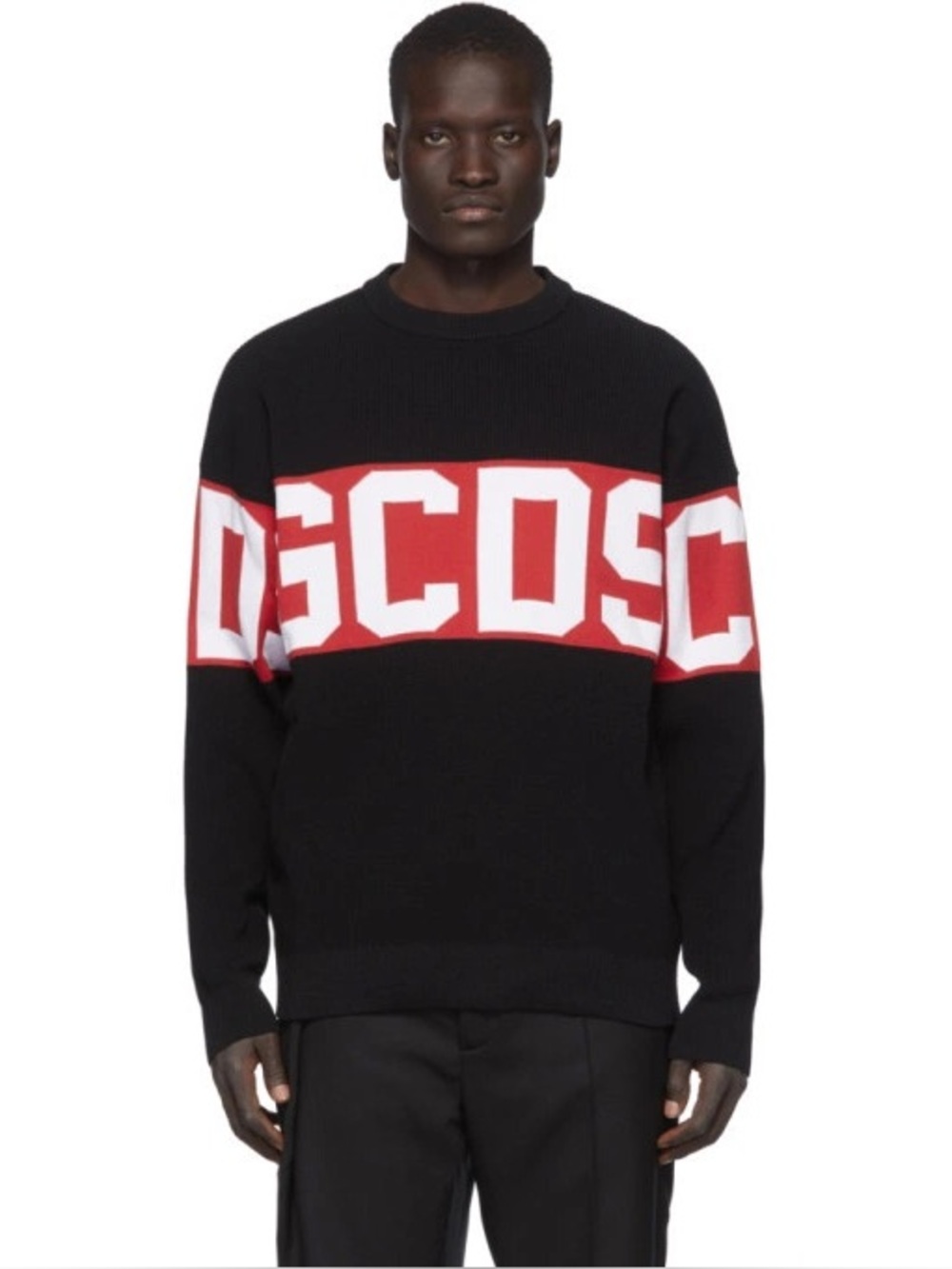 GCDS Black Mock Neck Wrap Around Logo Knit Sweater